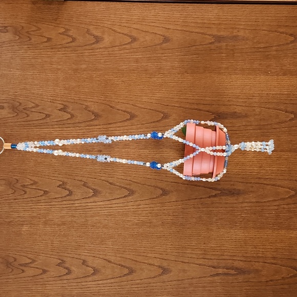 Unique vintage beaded plant hanger; see bead closeups - Picture 2 of 9